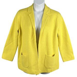 Talbots Womens L Spring Yellow Open Cardigan Wool Blend Knit Sweater Blazer